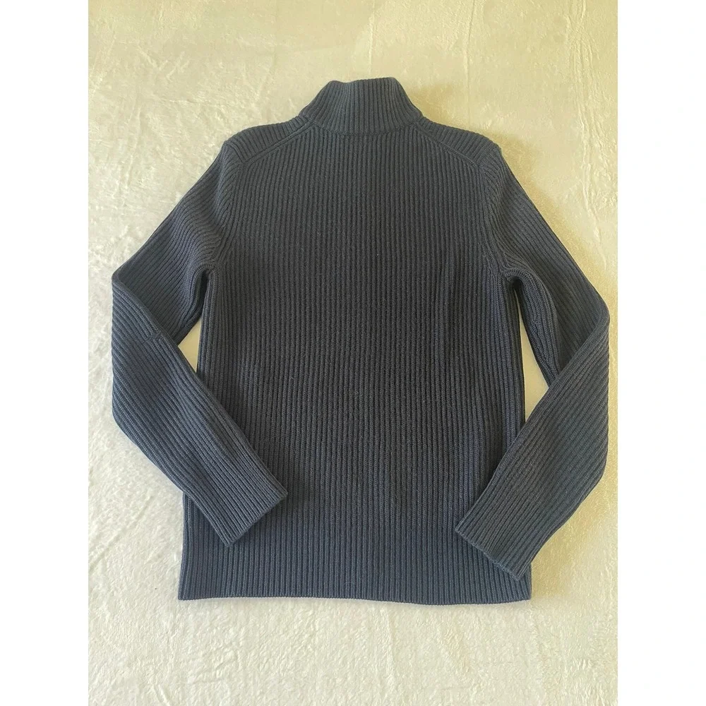 Banana Republic Mens M Wool Blend Ribbed Full Zip Sweater Jacket Navy Blue